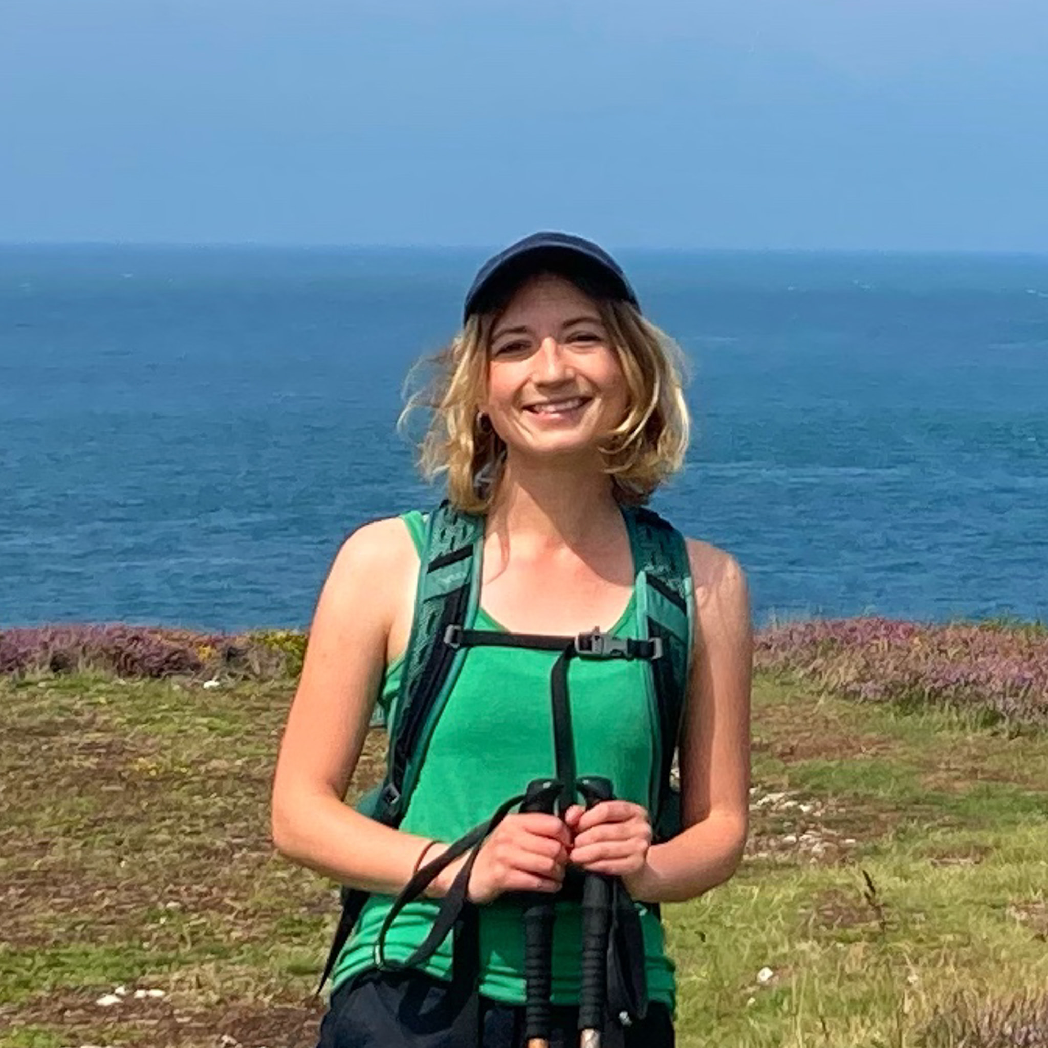 Daisy walking the Isle of Anglesey Coastal Path in Wales